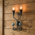 Hand-Forged Wrought Iron Double Wall Sconce Body (Botanical Twin Lily Motif) Artistic Fixture - Image 2