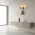 Hand-Forged Wrought Iron Double Wall Sconce Body (Botanical Twin Lily Motif) Artistic Fixture - Image 3