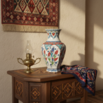 Handmade Ceramic Iznik Vase (Faceted Form) Red Tulip and Blue Arch Pattern - Image 5