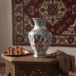 Handmade Ceramic Iznik Vase (Faceted Form) Red Tulip and Blue Arch Pattern - Image 6