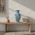 Handmade Ceramic Iznik Vase (Faceted Form) Blue Golden Horn (Halic) Style Scroll Pattern - Image 3