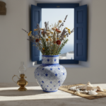 Handmade Ceramic Large Iznik Vase Monumental Size Blue and White Golden Horn (Halic) Style Scroll Pattern - Image 4