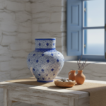 Handmade Ceramic Large Iznik Vase Monumental Size Blue and White Golden Horn (Halic) Style Scroll Pattern - Image 5