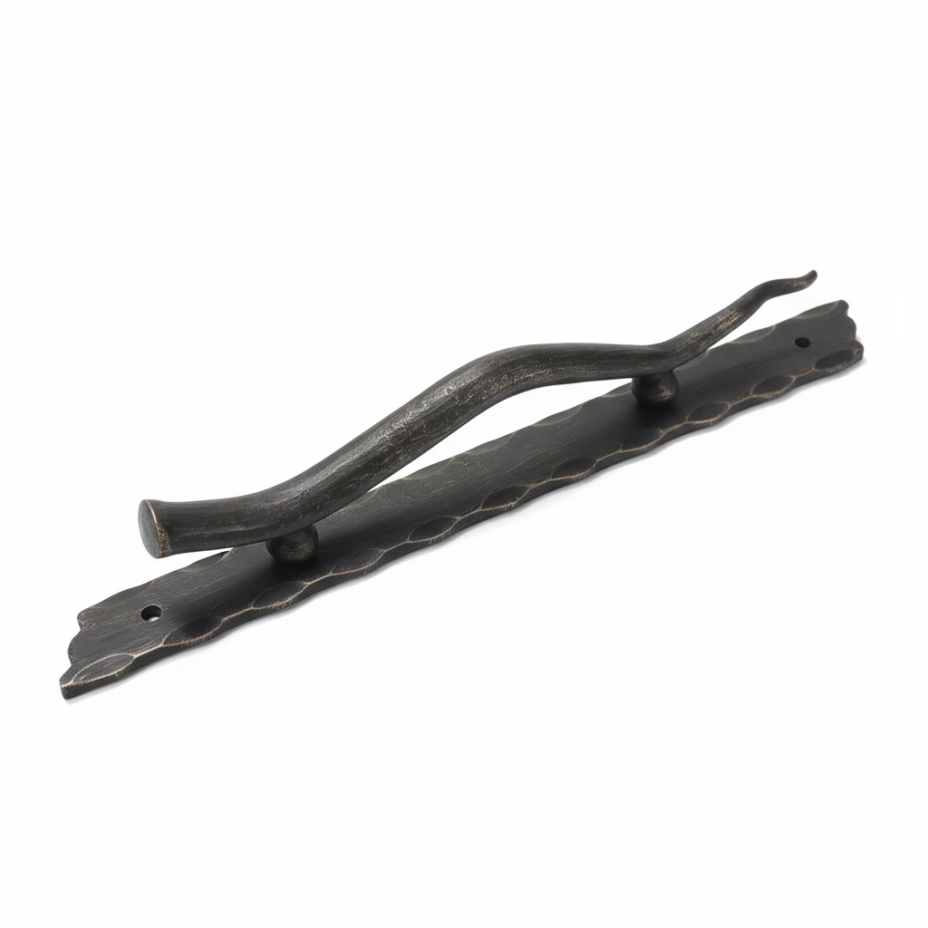 wrought-iron-door-hardware Hand-Forged Wrought Iron Door Pull (Gold Patina) Raw Edge Rustic Entry Hardware - Image 1