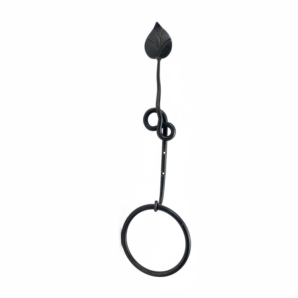 wrought-iron-towel-ring Hand-Forged Wrought Iron Towel Ring (Botanical Leaf Motif) Statement Bathroom Hardware - Image 1